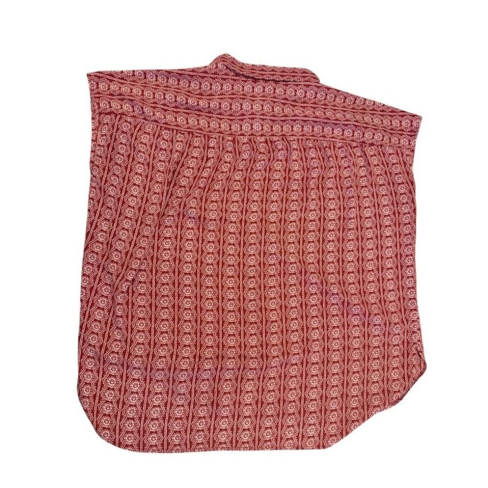 Loft Boho Geometric Print Button Down Shirt XL Red White - Picture 3 of 6
